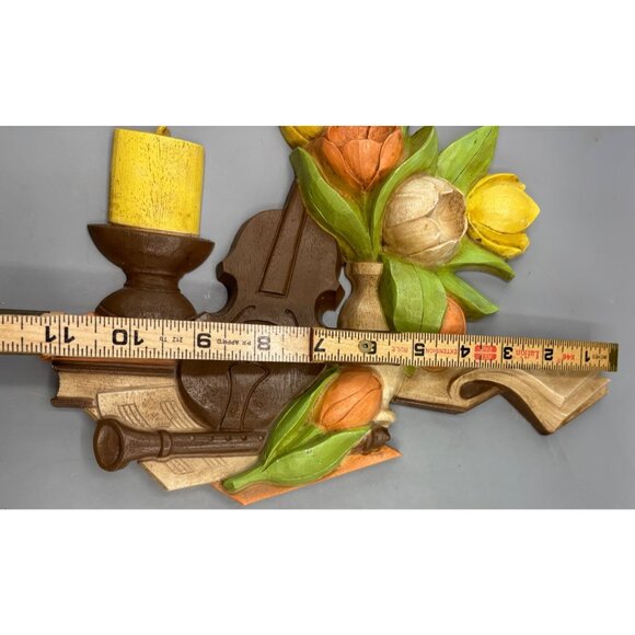 Vtg Homco 3D Wall Decor Flowers Book Candle & Violin - Picture 5 of 5